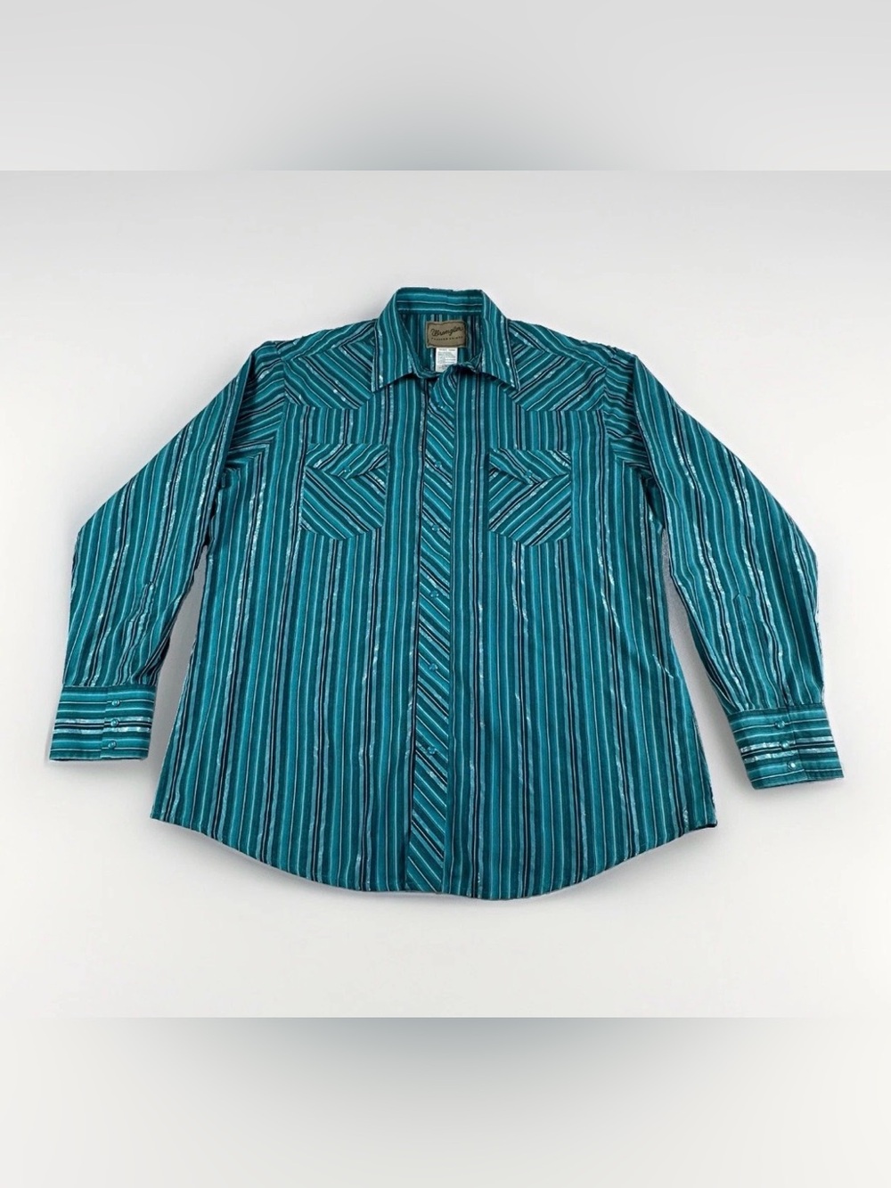 Wrangler Western Shirt Mens XL Turquoise Metallic Stripe Pearl Snap Cowboy Rodeo